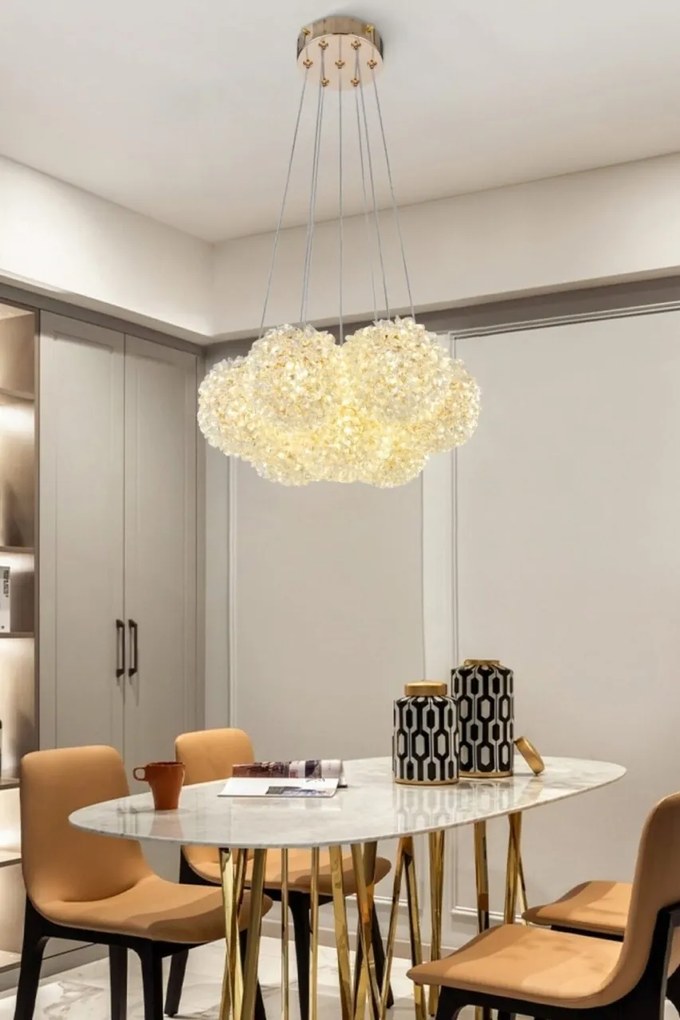 Lustră Suspendată cu 7 Abajururi – Fasung G9, Design Auriu Elegant, Înălțime Reglabilă, Ø35 cm