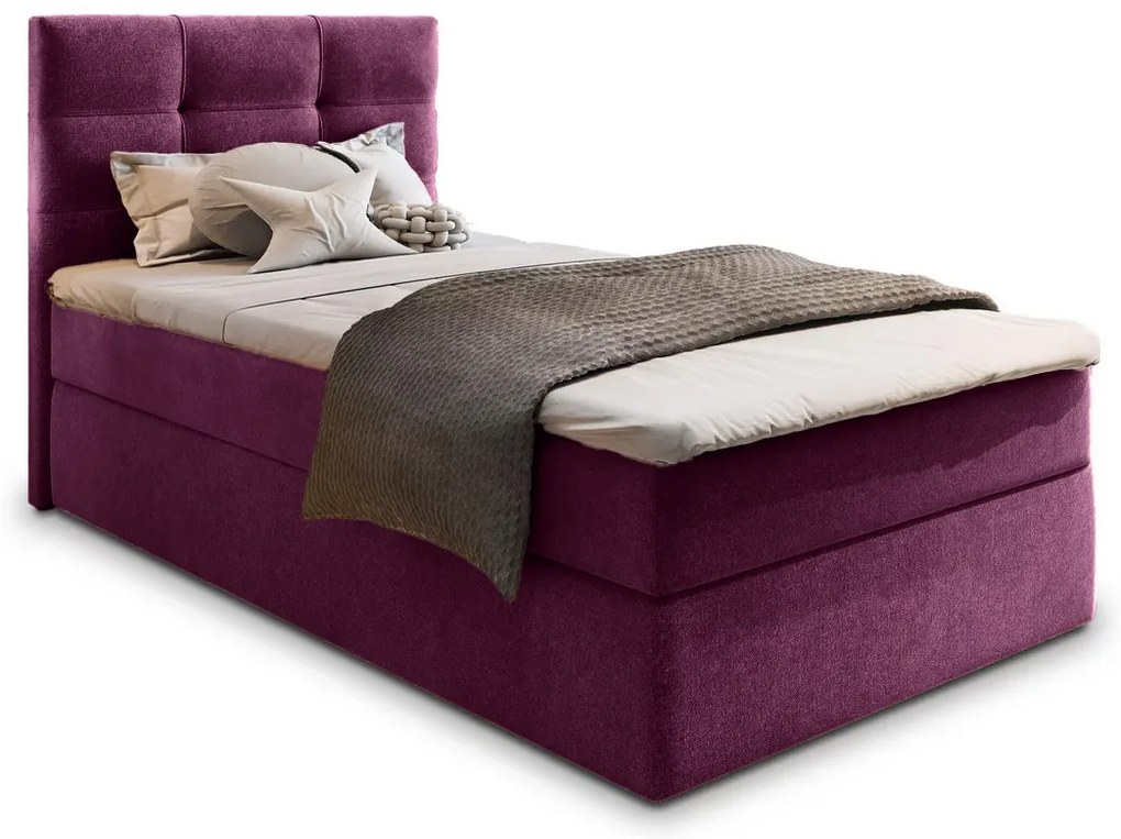 Pat tapițat boxspring GLORIEN 100x200 cm purpuriu Saltele: Saltea cu arcuri Bonell