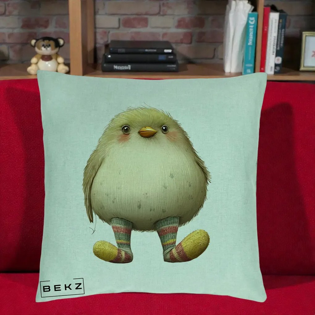 Perna Decorativa Pui Pufos cu Sosete Dungate, 40x40 cm, Verde Menta, Husa Detasabila, Perna Inclusa, BEKZ®