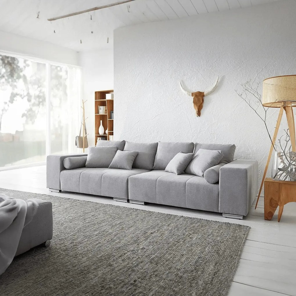 Canapea extensibilă dumonde cu ladă de depozitare si sezut confortabil din spuma high-density, Marbela Enjoy Silver XXL 295x100 cm