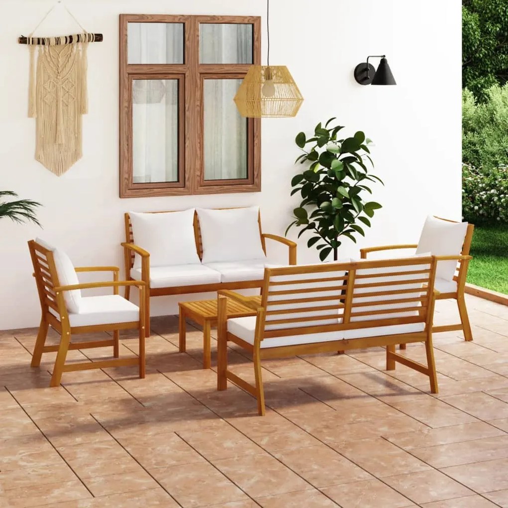 3057786 vidaXL Set mobilier de grădină cu perne, 5 piese, lemn masiv acacia