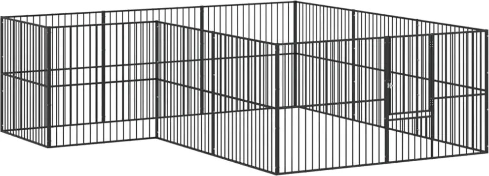 vidaXL Țarc pentru câini cu 12 panouri, negru, oțel galvanizat