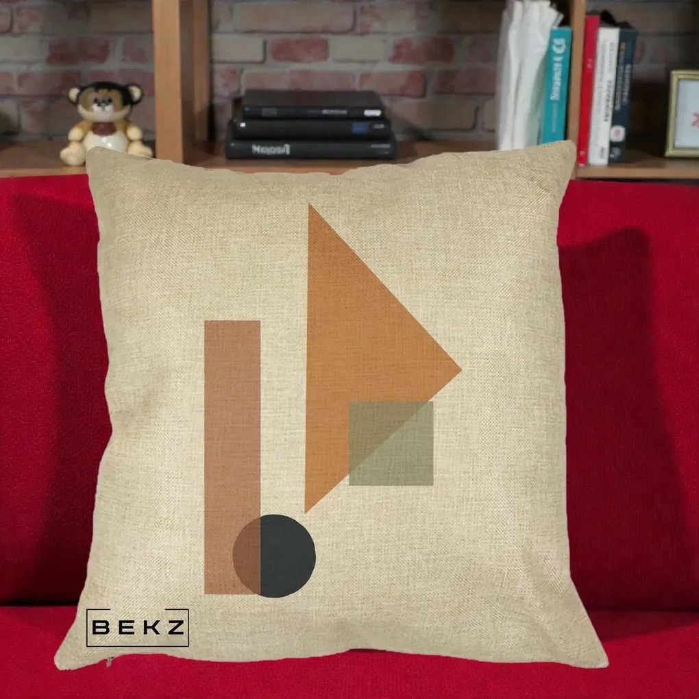 Perna Decorativa Geometric Bauhaus Triunghi, 40x40 cm, Crem, Husa Detasabila, Perna Inclusa, BEKZ®