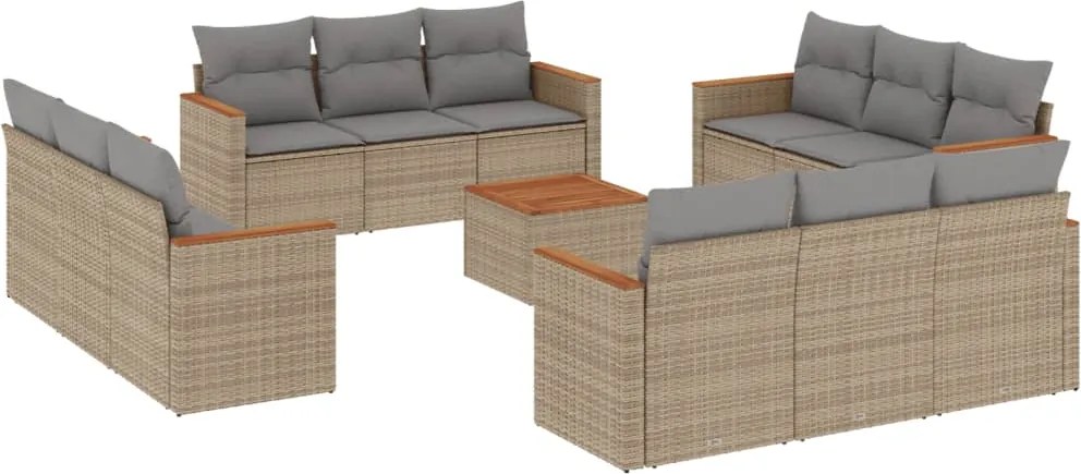 vidaXL Set canapele de grădină, 13 piese, cu perne, bej, poliratan