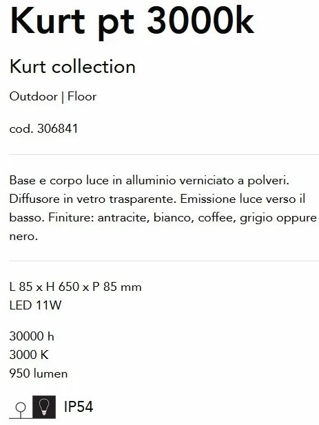 Stalp LED iluminat exterior, IP54 Kurt pt 3000k alb