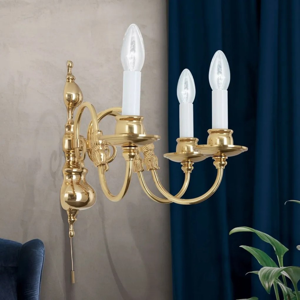 Aplica de perete cu 3 brate design clasic FLAMISCH, alama lucioasa