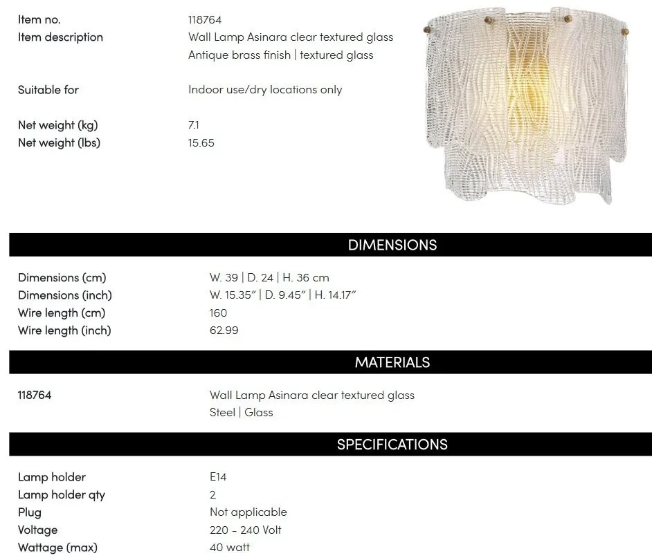 Aplica de perete LUX design deosebit Asinara, sticla texturata