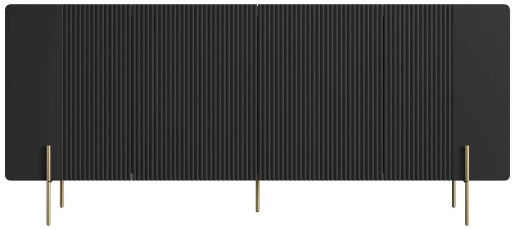 Comodă cu patru uși Malmi 200 cm - negru mat / picioare aurii