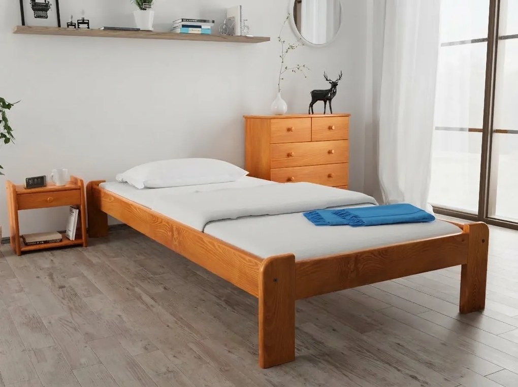 Pat de o persoana ADA 90x200 cm, arin Saltele: Cu saltele Deluxe 10 cm, Somiera pat: Cu lamele curbate