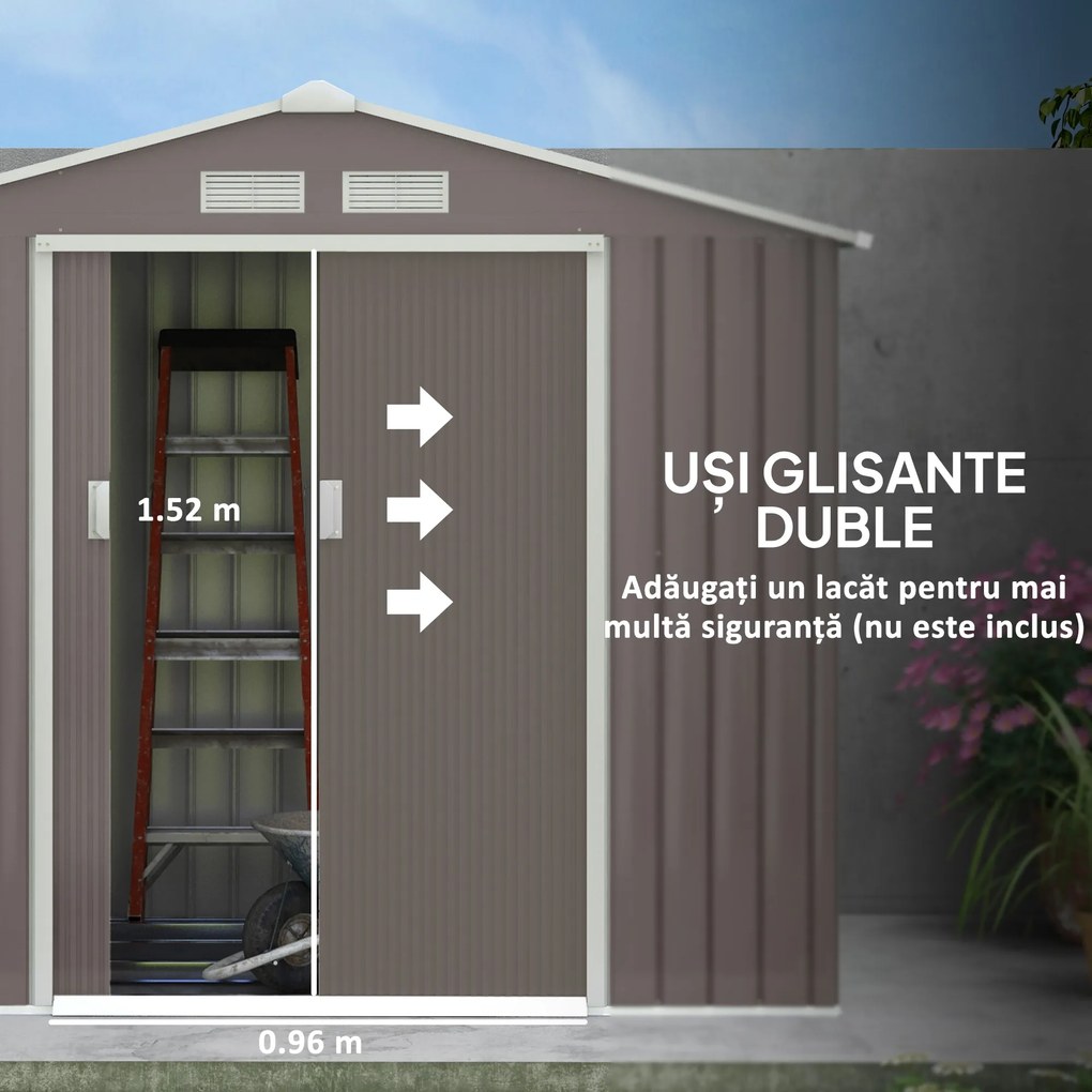 Outsunny Magazie Gradina - Căsuță de Grădină Metal 213x130x185 cm cu Uși Glisante | Aosom Romania