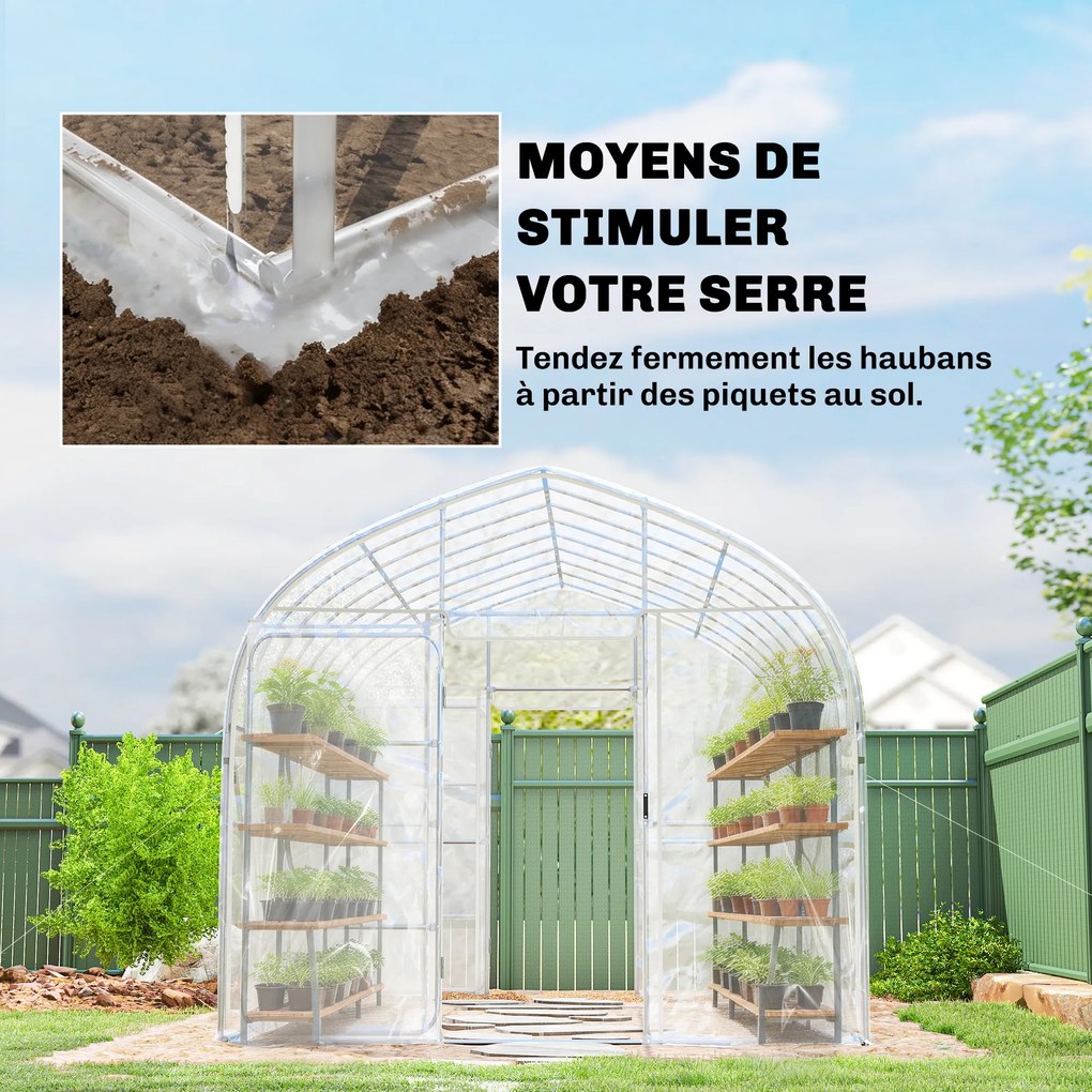 Outsunny Seră tunel cu învelitoare PO, 2 uși cu balamale, seră încălzită cu structură optimizată, transparentă | Aosom Romania