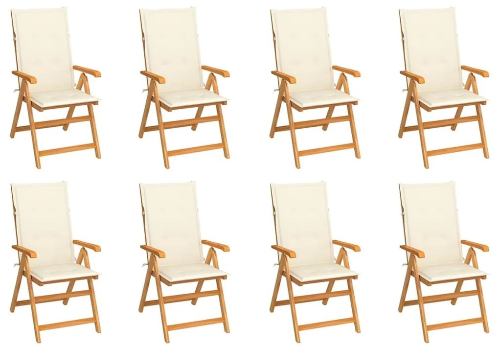 vidaXL Scaune de grădină rabatabile cu perne, 8 buc., lemn masiv tec