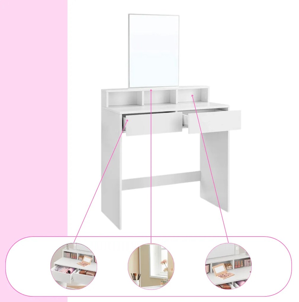 Măsuță de toaletă VANESA, 80x40x140cm, albă Jurhan