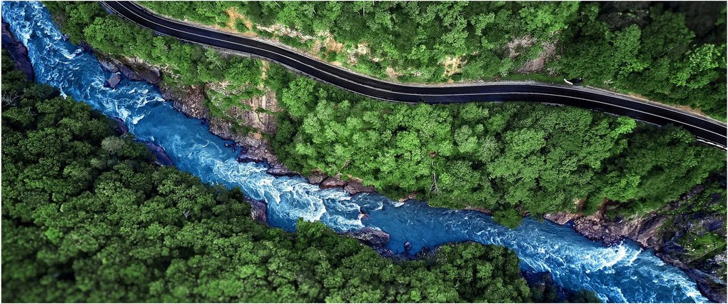 Tablou - Râu între munți, Caucaz, Rusia (120x50 cm)