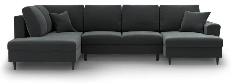 Colțar gri închis extensibil, cu spațiu de depozitare cu tapițerie din catifea (cu colț pe partea stângă-în formă de "U") Kyoto – Cosmopolitan Design