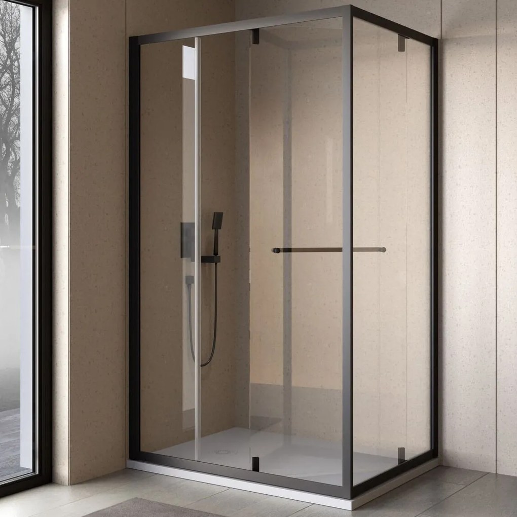 Cabina dus patrata cu usa glisanta rotativa KolpaSan Stellar DW 120x80 cm, negru mat