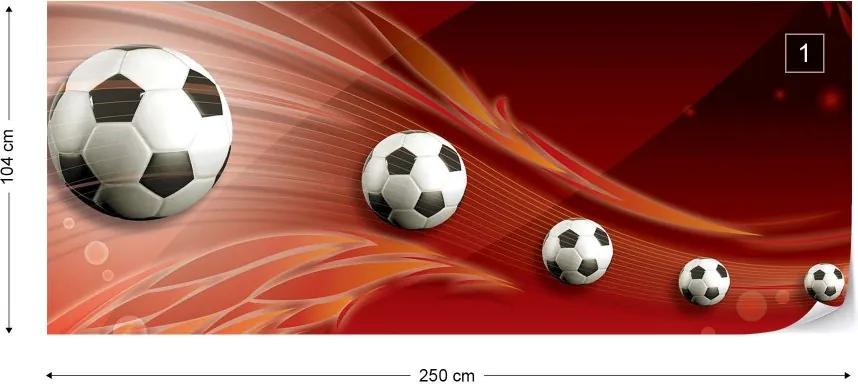 Fototapet GLIX - 3D Footballs Red Background + adeziv GRATUIT Tapet nețesute  - 250x104 cm