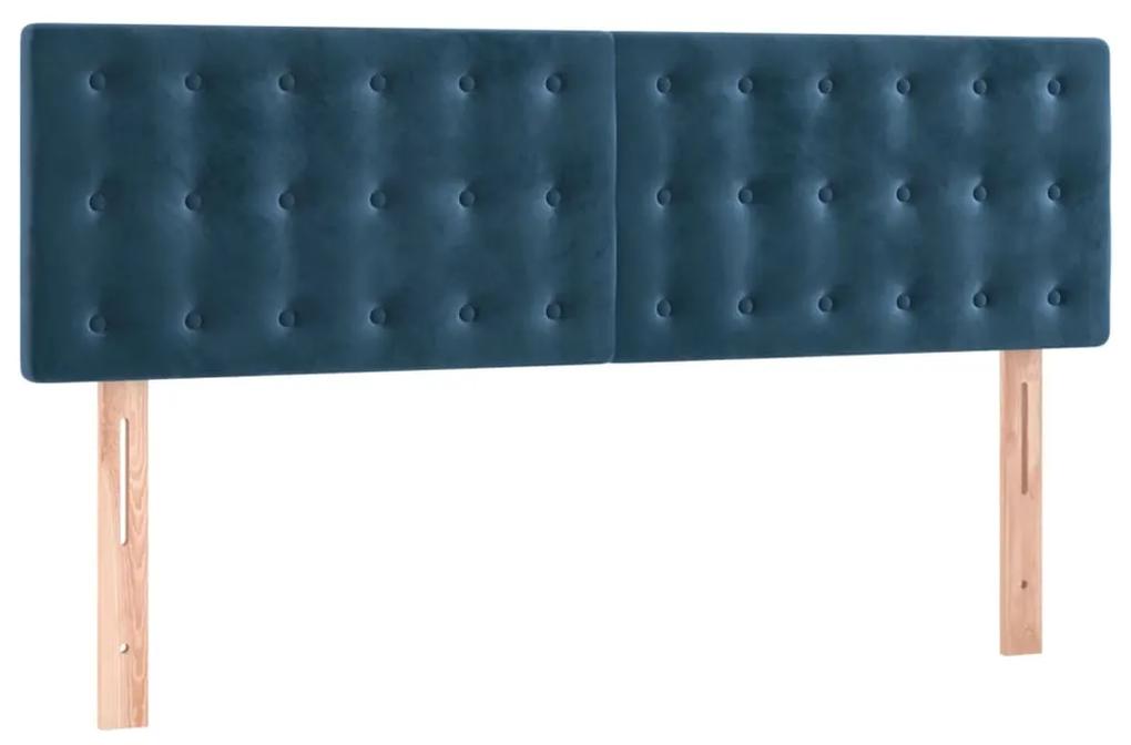 Pat box spring cu saltea, albastru inchis, 140x200 cm, catifea Albastru inchis, 140 x 200 cm, Nasturi de tapiterie