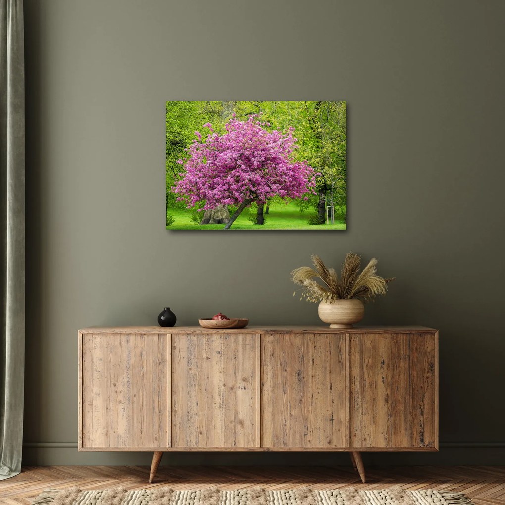 Tablou cu pom înflorit pe luncă (70x50 cm)
