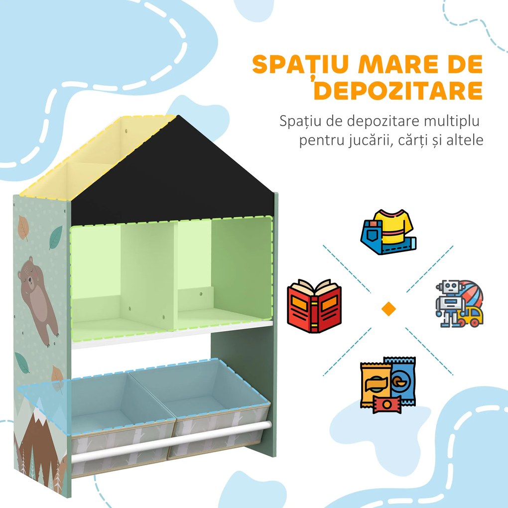 ZONEKIZ Raft Jucării cu Sertare și Rafturi Detașabile, Raft Organizator, Verde | Aosom Romania