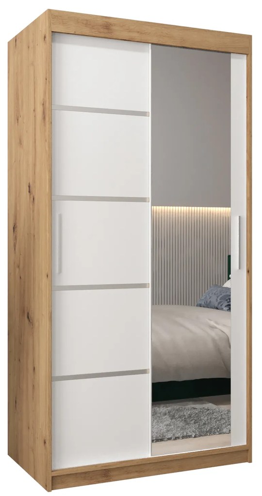 Dulap de haine 100 cm cu oglindă Verika 2 100 (stejar artisan + alb). 1063754