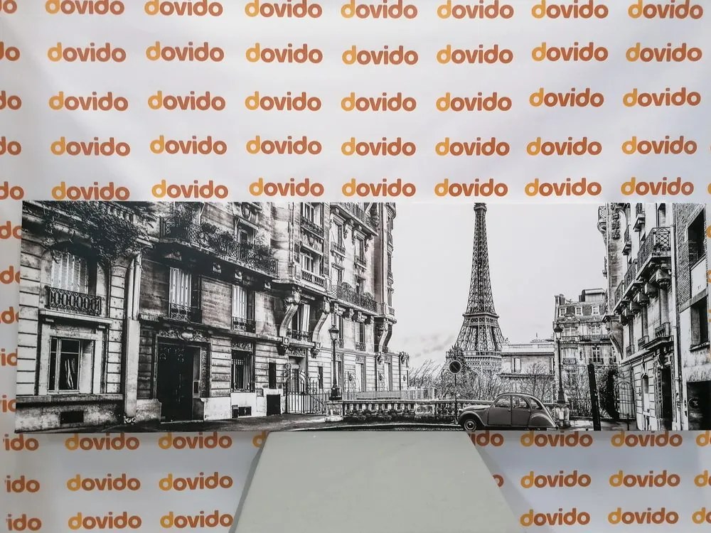Tablou priveliște a Parisului dintr-o străduță simplă alb-negru