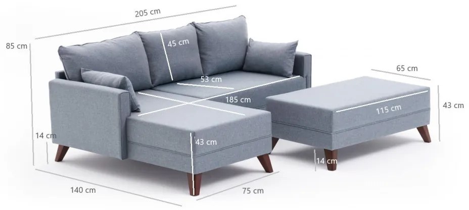 Coltar Extensibil si Taburet Bella Soft Mini Köşe Right, Albastru