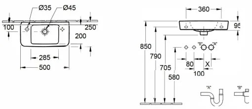Lavoar suspendat Villeroy & Boch O.NOVO 50x25 cm ceramică/alb - 4342L501