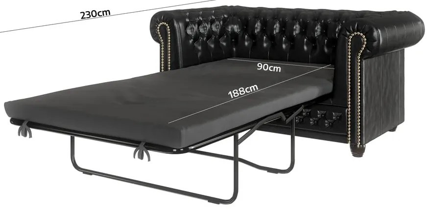 Canapea neagră extensibilă cu tapițerie din imitație de piele 148 cm York – Ropez