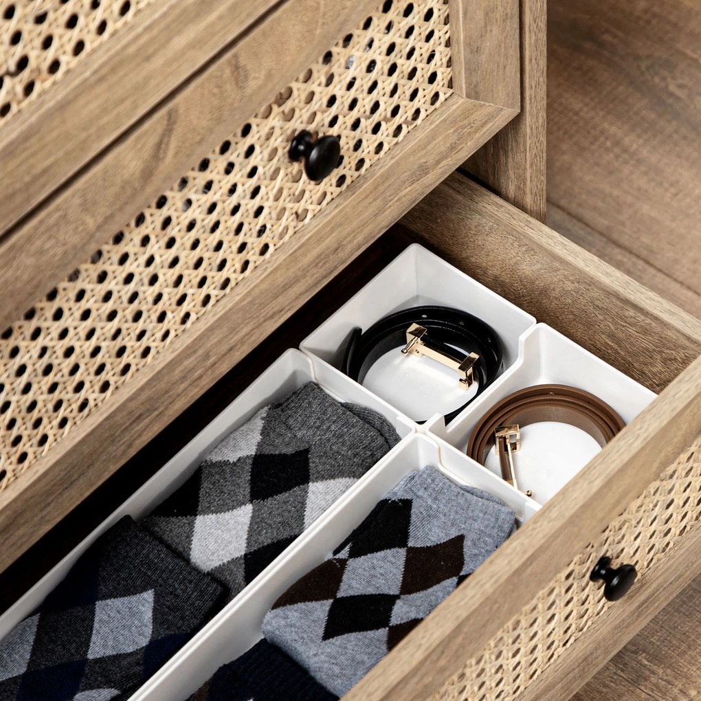 HOMCOM Comodă cu 4 Sertare Stil Boho din Ratan 80x35x95 cm Lemn Natural | Aosom Romania