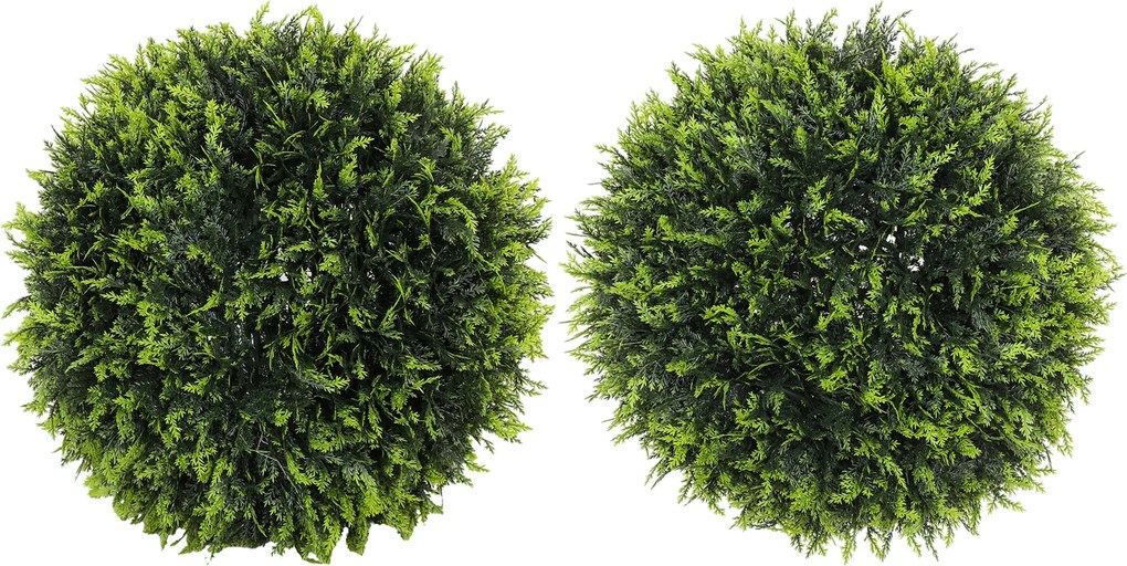 HOMCOM Set de 2 Plante Artificiale Sferice de Cedru, Plante Fictive Anti-UV, Ø45 cm, Verde | Aosom Romania