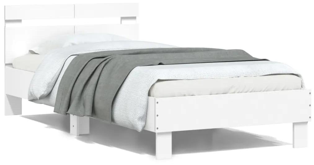 838708 vidaXL Cadru de pat cu tăblie și lumini LED, alb, 100x200 cm