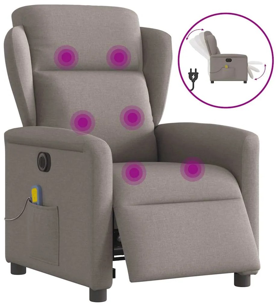vidaXL Fotoliu electric de masaj rabatabil, gri taupe, textil