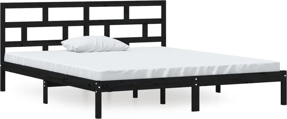 vidaXL Cadru de pat dublu, negru, 135x190 cm, lemn masiv