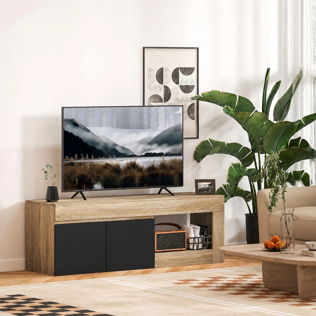 HOMCOM Comodă TV Modernă cu Dulap, Negru și Lemn Natur | Aosom Romania