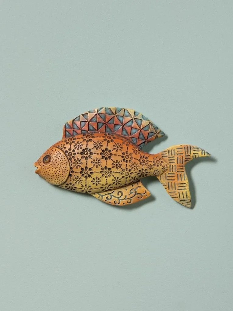 Set 2 decorațiuni de perete pește din rășină, design tribal, H25,5 cm