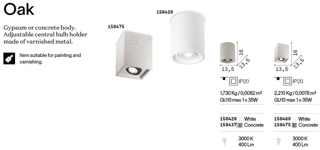 Spot aplicat / Plafoniera design modern minimalist OAK PL1 ROUND CEMENTO