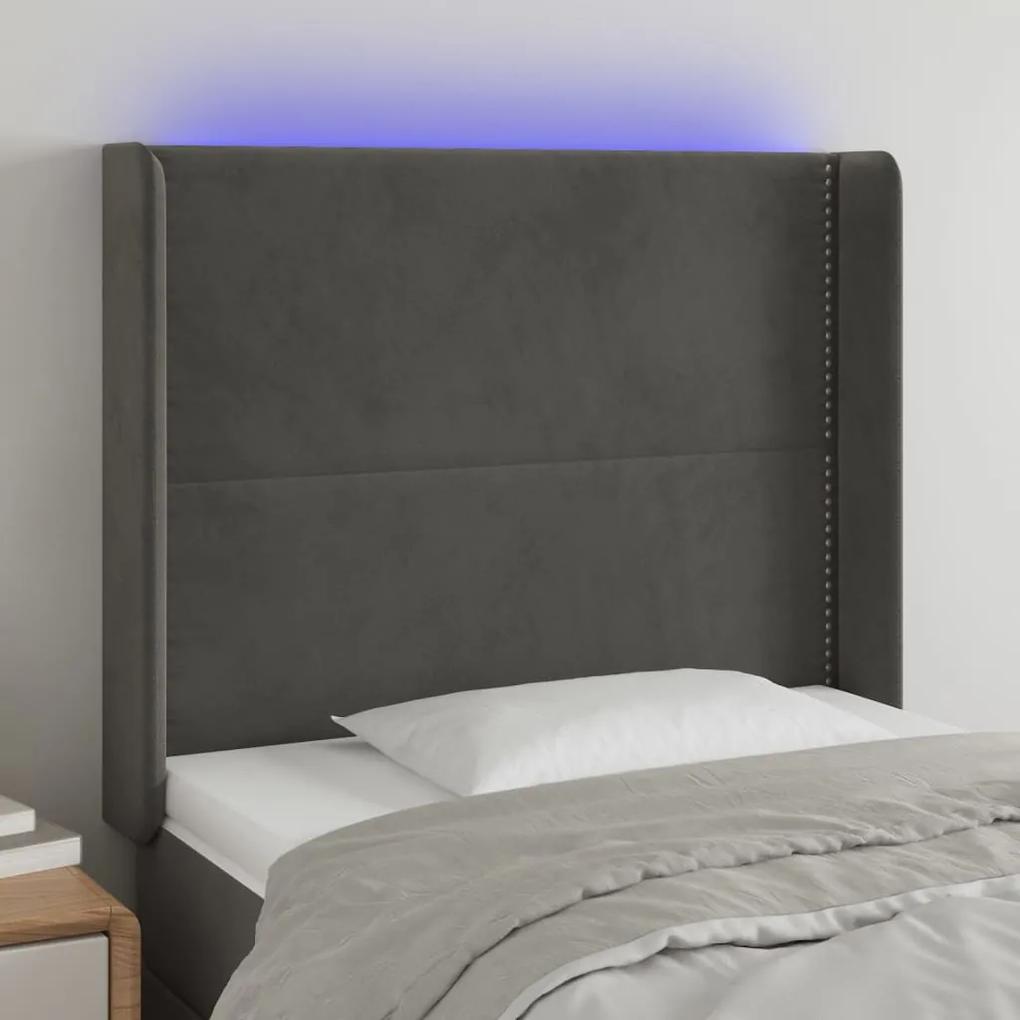 3123951 vidaXL Tăblie de pat cu LED, gri închis, 103x16x118/128 cm, catifea