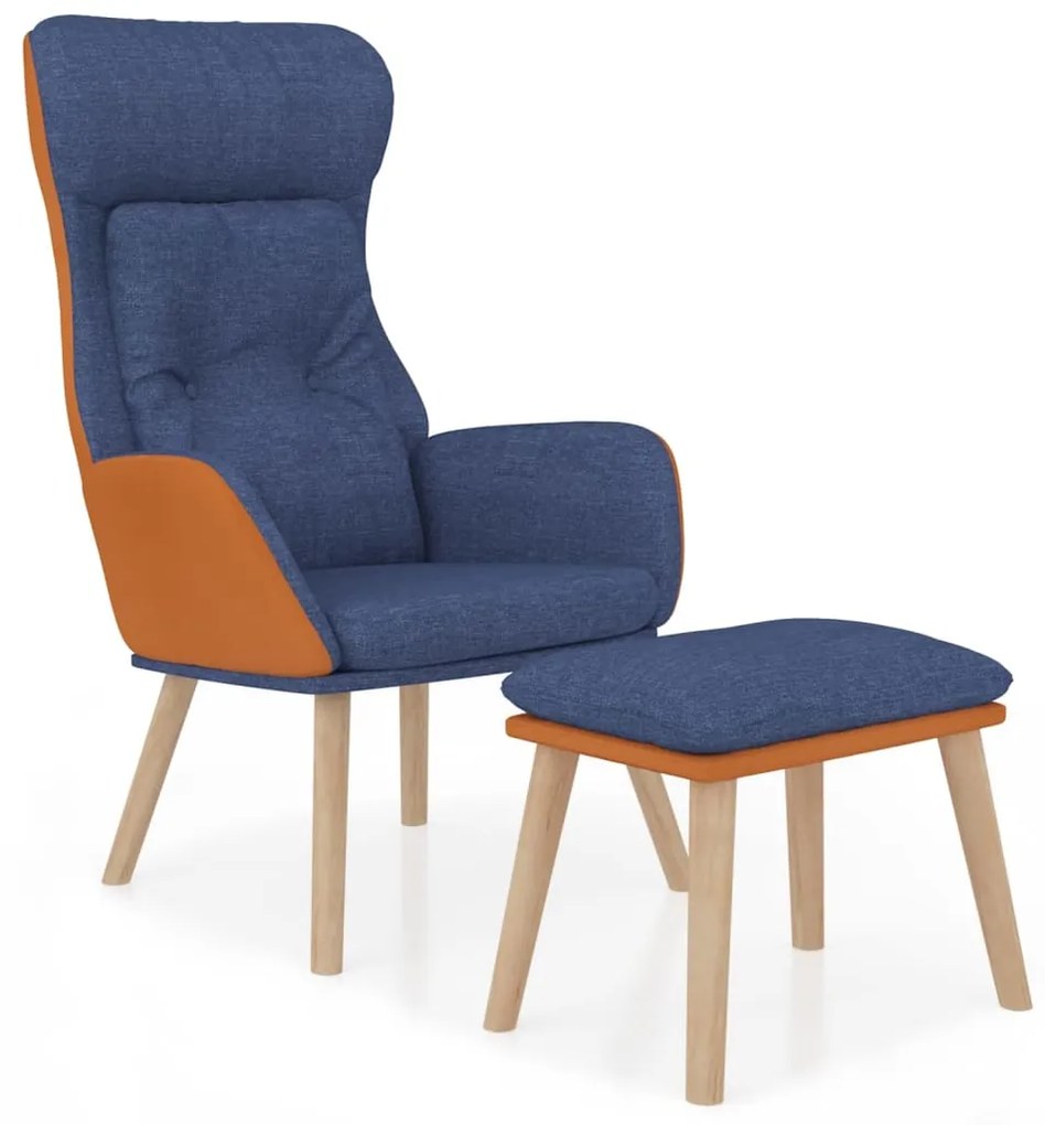 3097765 vidaXL Scaun de relaxare cu taburet, albastru, piele ecologică/textil