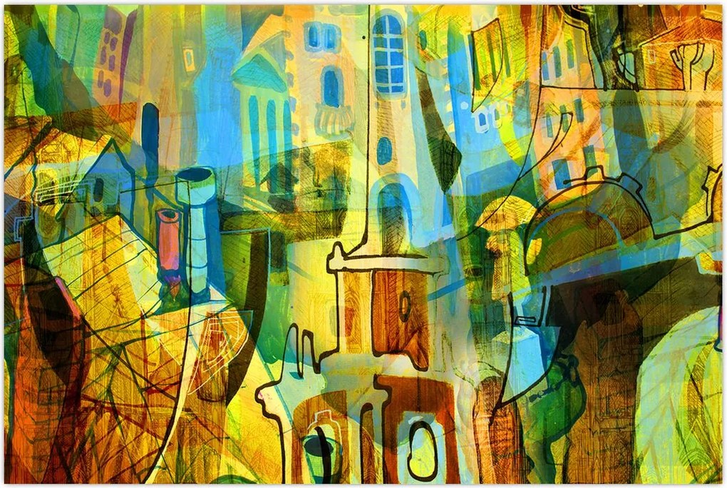 Tablou - Arhitectură, abstractizare cubistă (90x60 cm)