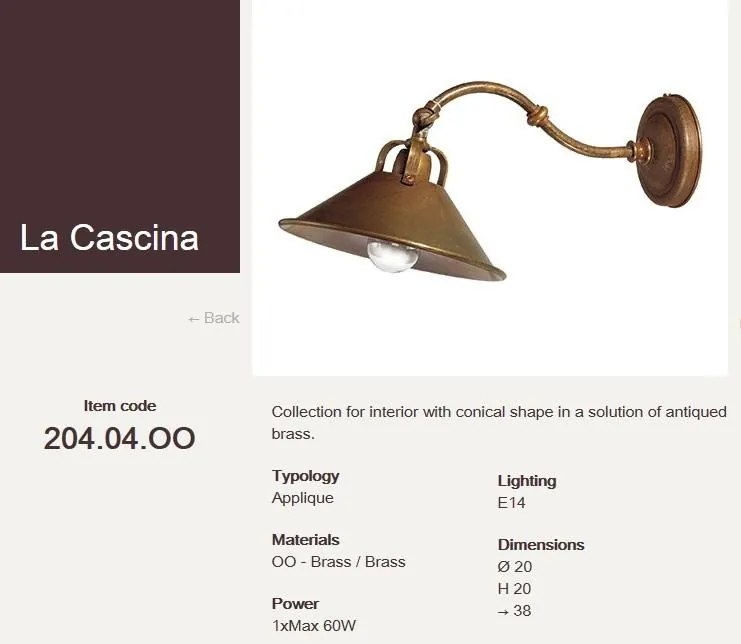 Aplica de perete rustic fabricata manual diam.20cm La Cascina 204.04.OO