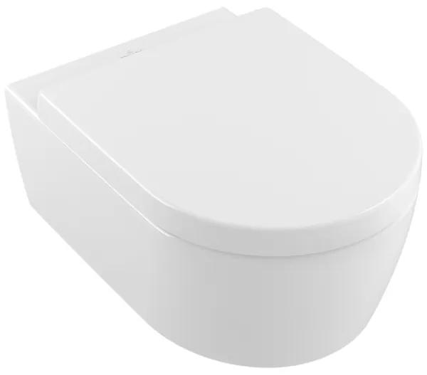 Set vas WC rimless suspendat, Villeroy&amp;Boch Avento, DirectFlush, cu capac inchidere lenta, 37x53cm, Alb Alpin, 5656HR01