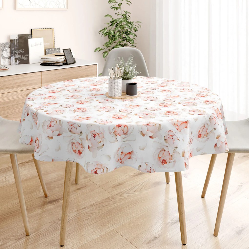 Goldea față de masă 100% bumbac deluxe - mireasma de bujor - rotundă Ø 180 cm