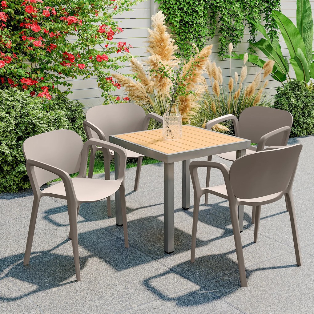 Outsunny Set 4 Scaune de Grădină Stivuibile cu Brațe, Rezistente la Raze UV și Impermeabile, 60x56x75 cm, Gri | Aosom Romania