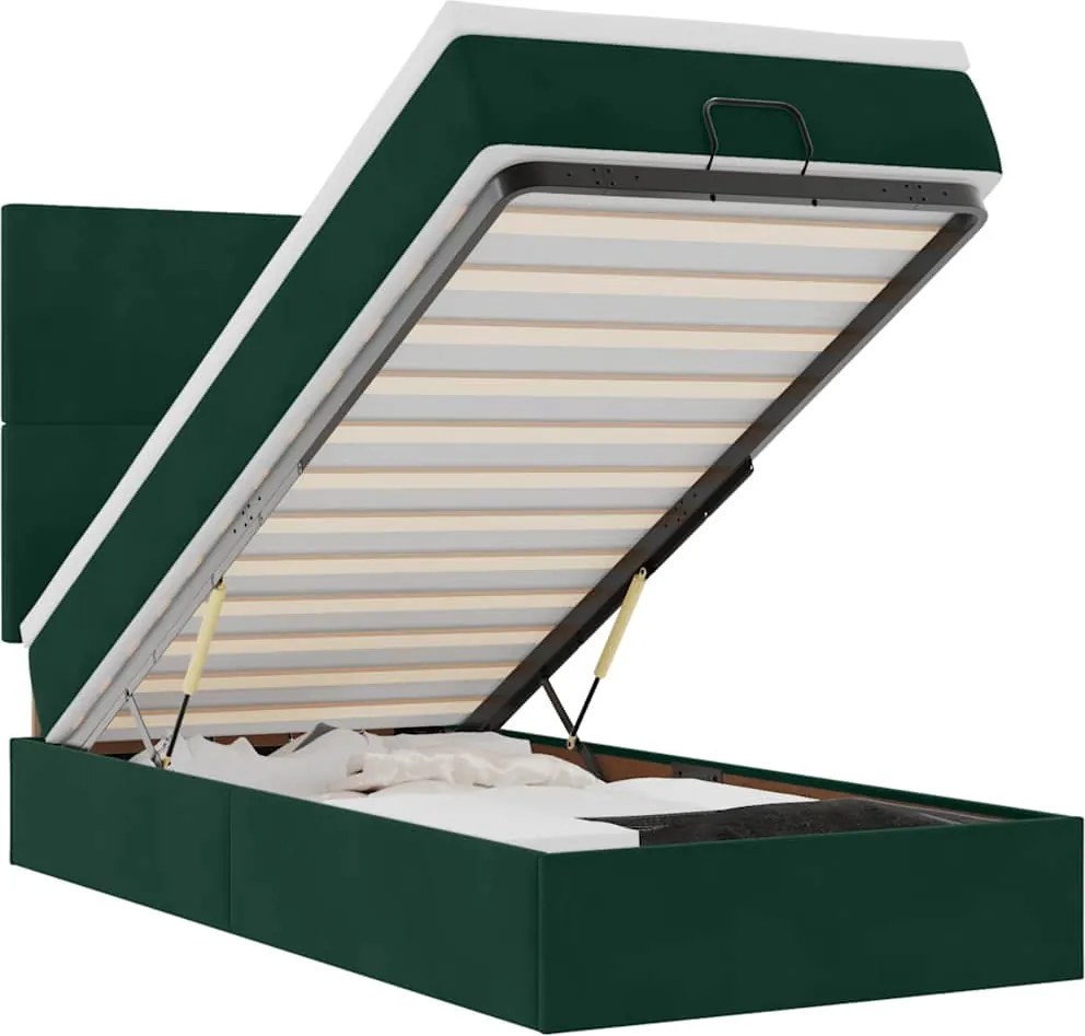 vidaXL Cadru de pat otoman cu saltele, catifea verde închis 80x200cm