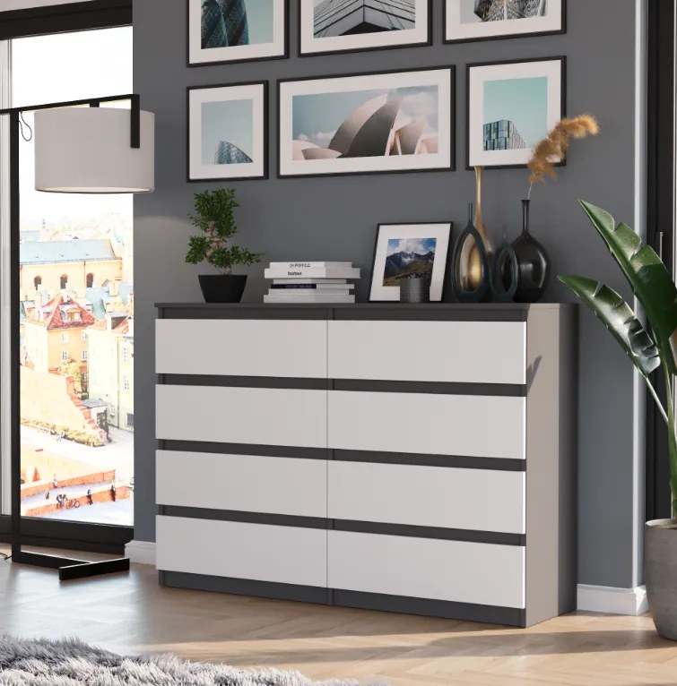 Comodă modernă cu 8 sertare R-140-S8 - diferite variante de culoare sonoma mix alb