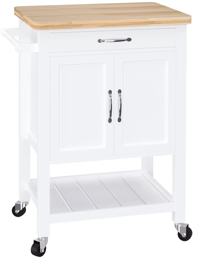 Carucior de bucatarie HOMCOM din lemn alb 65x48x90cm | Aosom RO