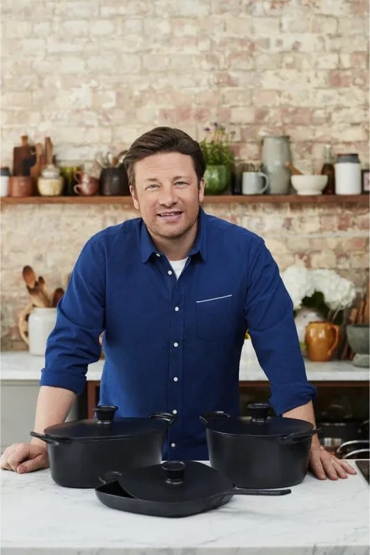 Cratita din fonta Tefal E2125455 Jamie Oliver, 5,1 l, 45 cm, Forma ovala, Pana la 250 °C, Emailata, Inductie, Negru