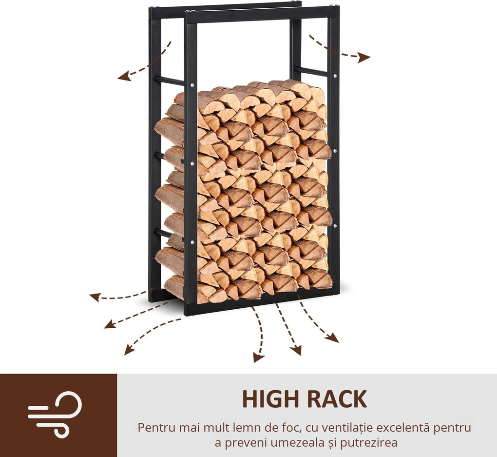 Suport pentru lemn pentru casa si gradina din fier negru, design modern si elegant 60×25×100cm HOMCOM | Aosom Romania