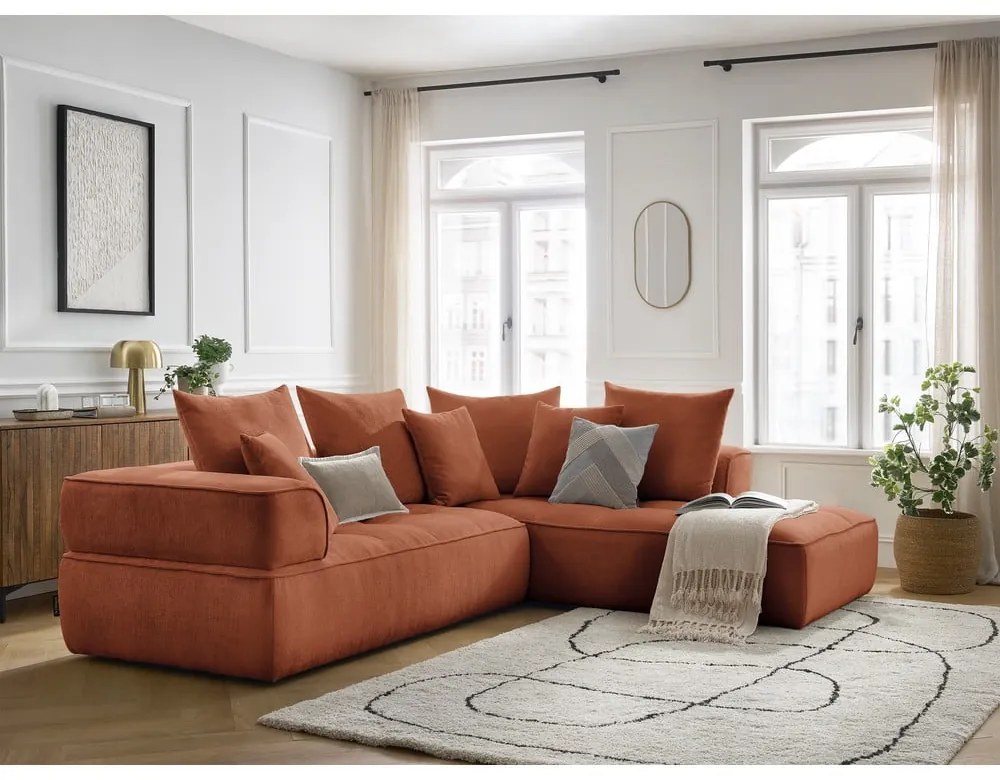 Colțar teracotă cu tapițerie din chenille (cu colț pe partea dreaptă/în formă de ”L”) Whesley – Bobochic Paris